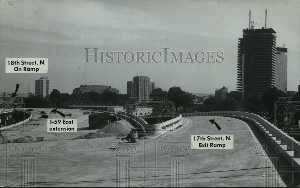 1970 Press Photo Interstate 59, Birmingham, Alabama With Ramps/Extension Marked - Historic Images