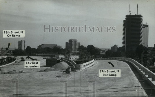 1970 Press Photo Interstate 59, Birmingham, Alabama With Ramps/Extension Marked - Historic Images