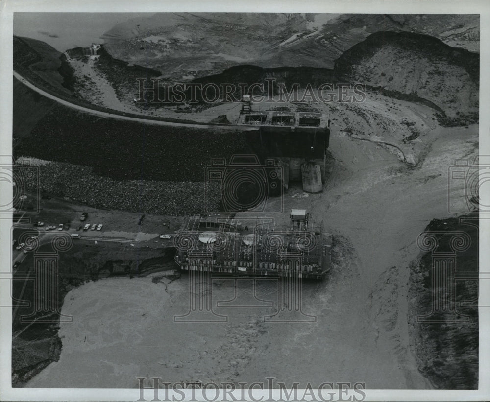 1975 Alabama Bouldin dam, aerial view of dam break.-Historic Images