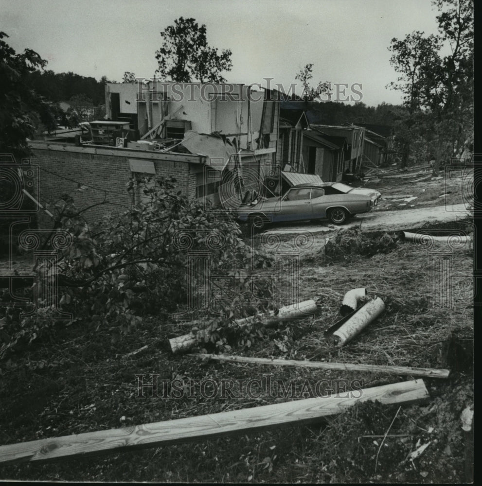 1973 Alabama-Wrecked homes stretch in line after tornado hits. - Historic Images