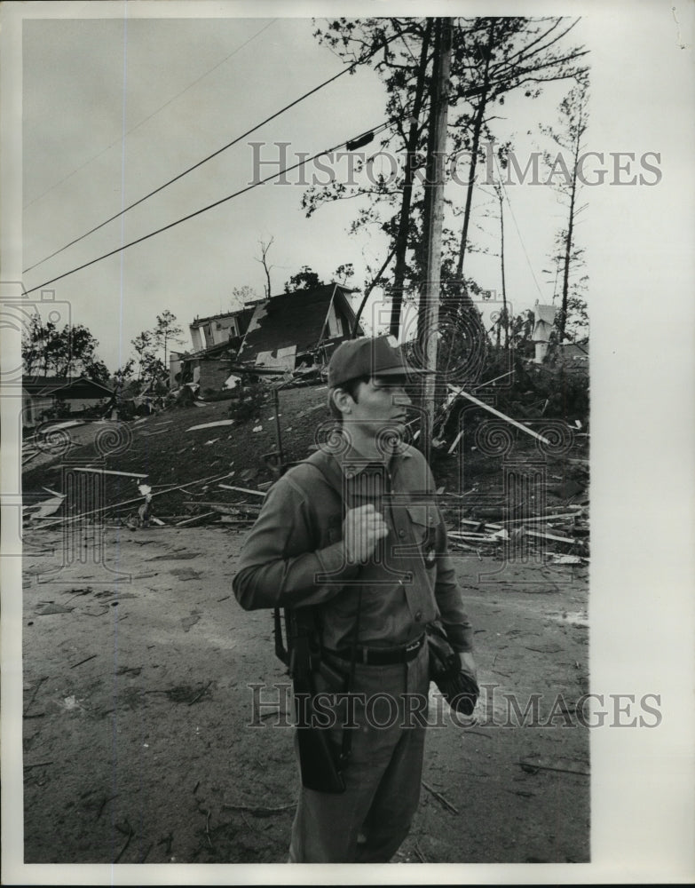 1973, Alabama-Guardsman protects tornado site in Center Point. - Historic Images