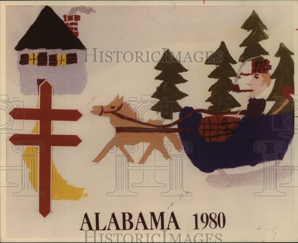 1980 Press Photo Alabama Christmas Seal of 1980 Shows Man on a sleigh ride - Historic Images