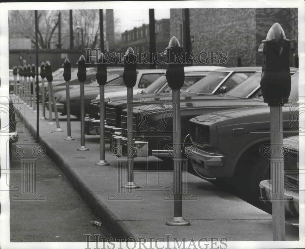 1978 Press Photo Parking Meters in Birmingham, Alabama - Historic Images