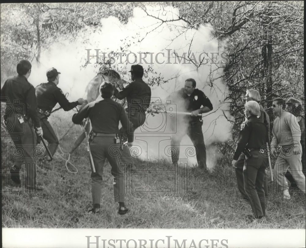 1981 Press Photo Birmingham, Alabama, Police Try to Subdue Streaker With Fog - Historic Images