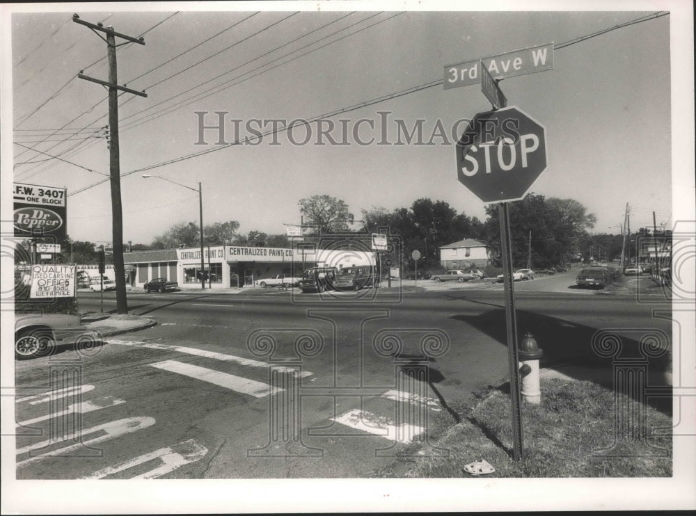 1988 Press Photo Alabama-Birmingham&#39;s 3rd Ave. West and 11th St. intersection. - Historic Images