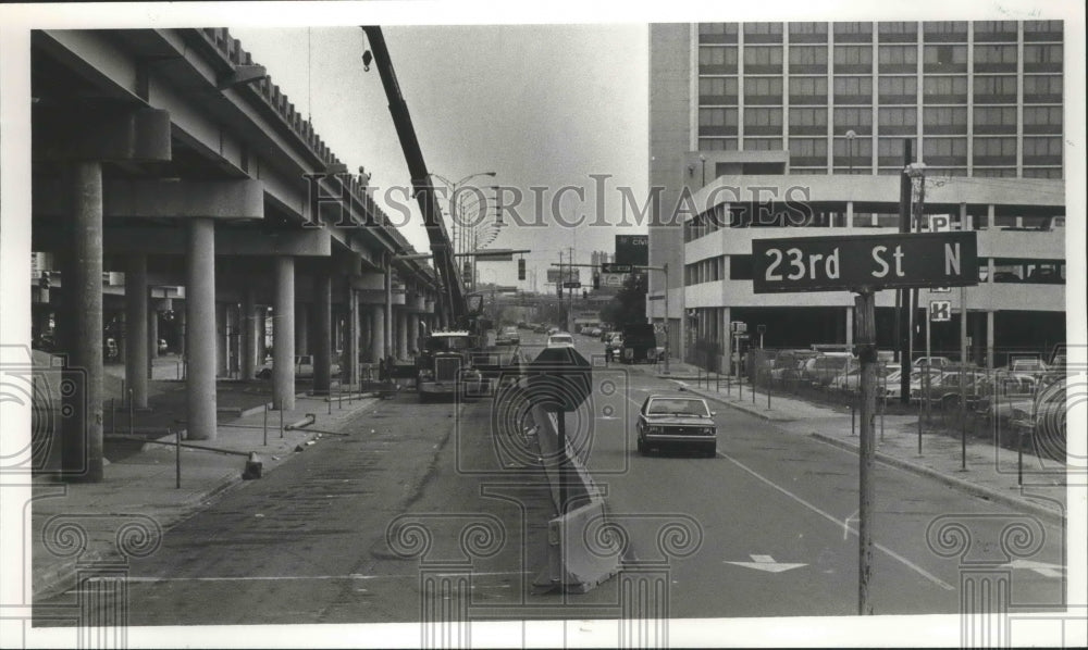 1986 Press Photo Alabama-Birmingham&#39;s highway construction takes toll on parking - Historic Images