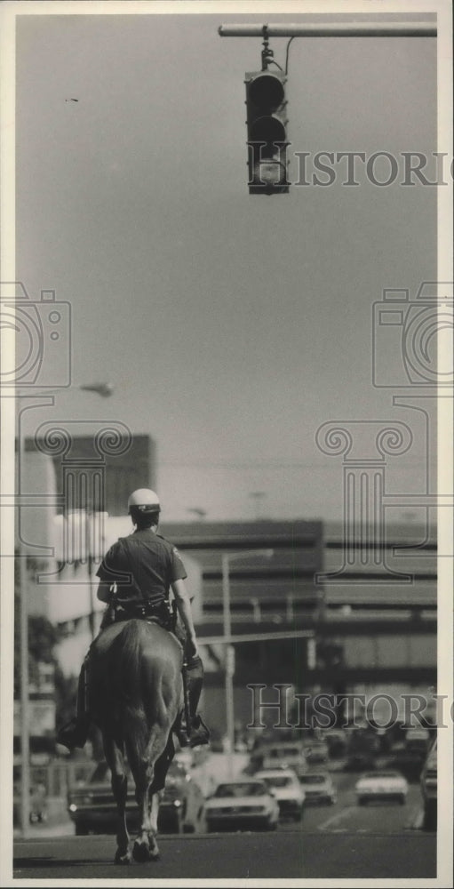 1987 Press Photo Alabama-A Mounted Birmingham Police Officer walks his horse. - Historic Images