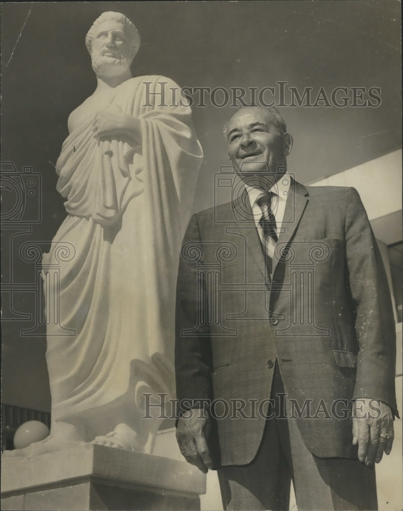 1971, Alabama-Birmingham-Sam Nakos and statue of Hippocrates. - Historic Images