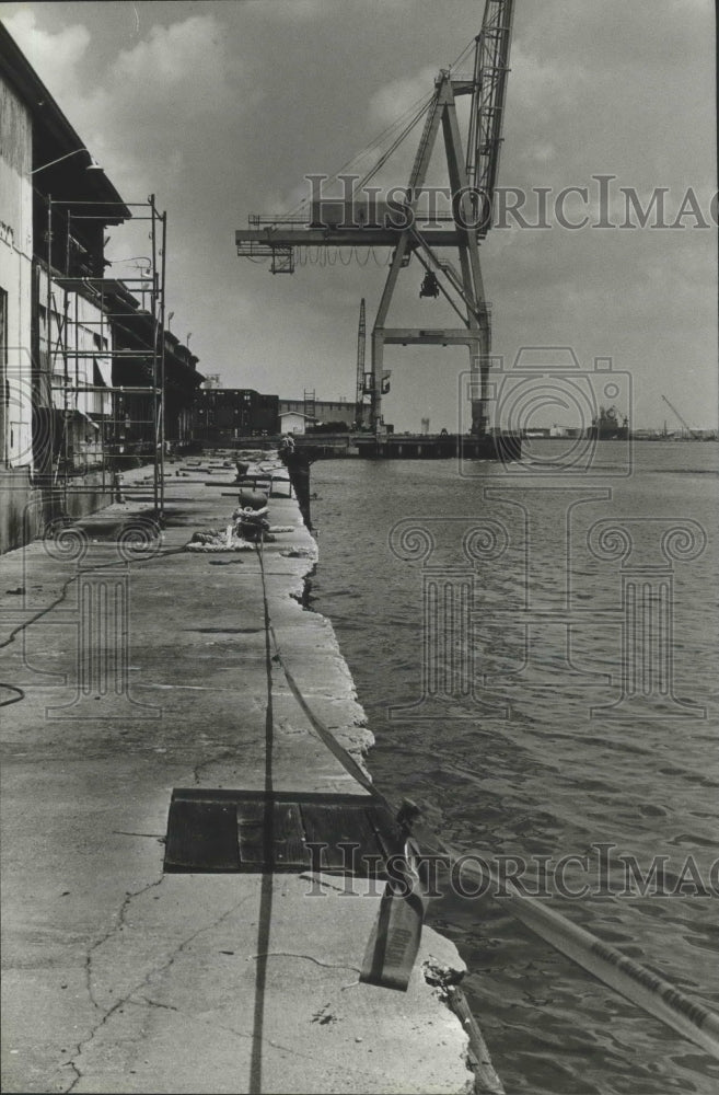 1989 Press Photo Alabama State dock showing container and crane. - abna06899 - Historic Images