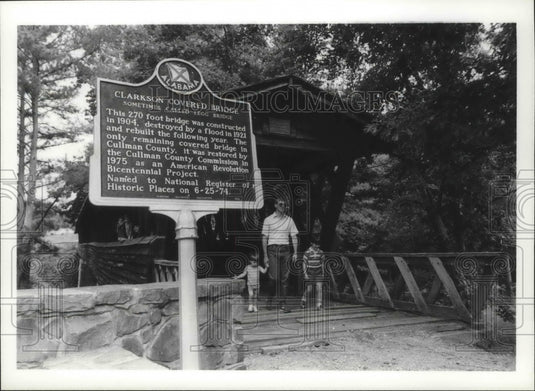 Press Photo Alabama-People walk across historic Clarkson covered bridge. - Historic Images