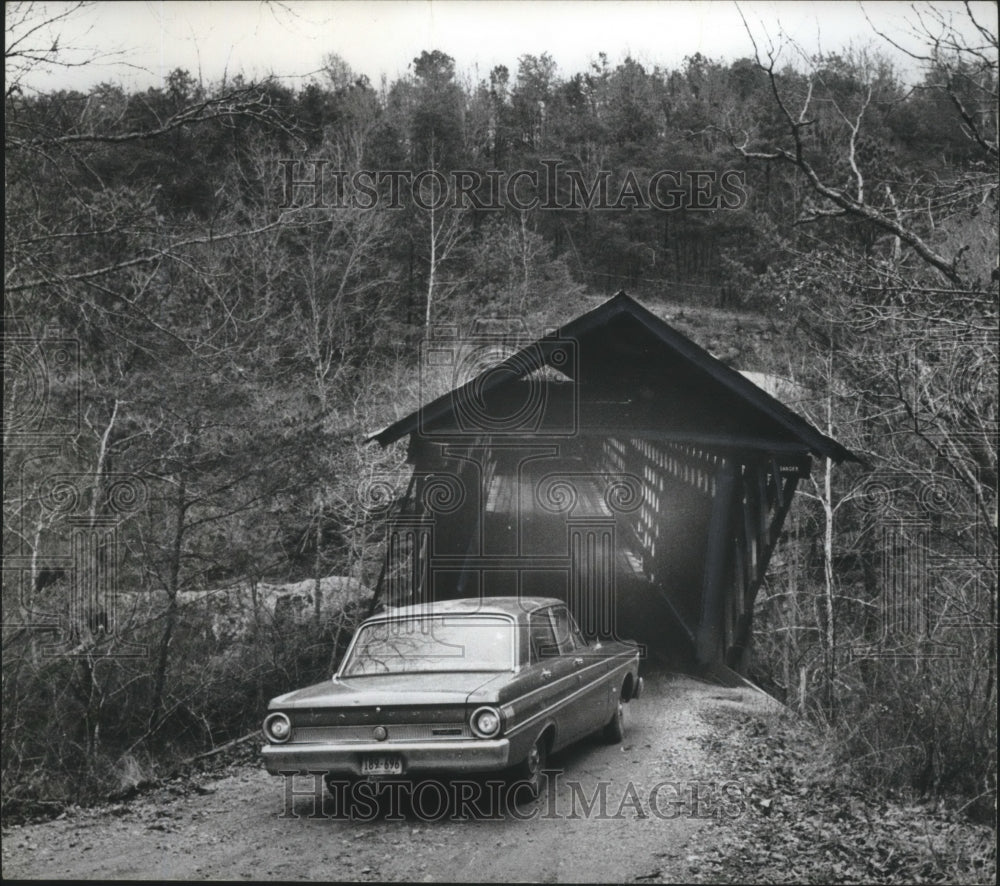 1968, Alabama-Car parked in front of covered bridge. - abna07253 - Historic Images