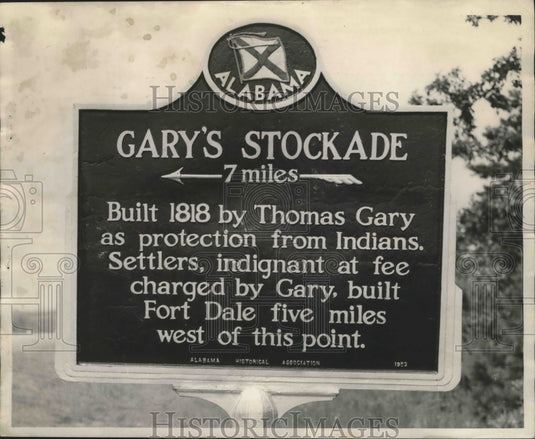 1953, Alabama historical marker points to Gary's Stockade, Butler Co. - Historic Images