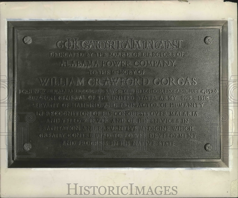 1944 Press Photo Alabama Power Co.'s Memorial plaque at the Gorgas Steam Plant. - Historic Images