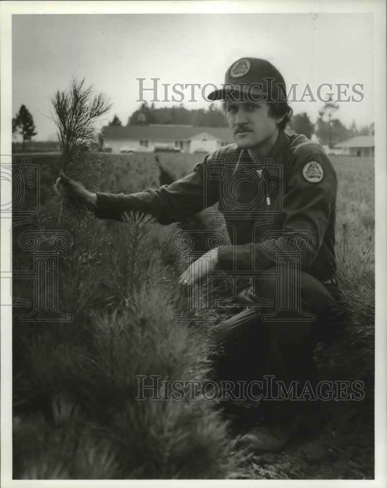 1982 Press Photo Alabama-Eddie Hyde of forest department checks young trees. - Historic Images