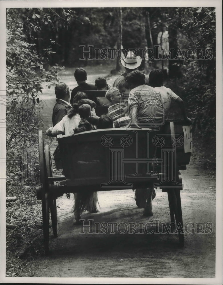 1989 Press Photo Visitors Enjoy Wagon Ride Through Tannehill State Park, Alabama - Historic Images