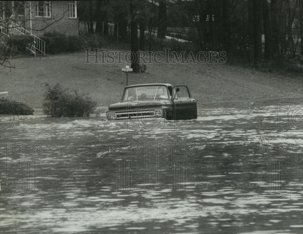 1970 Alabama-Motorist&#39;s truck is trapped in Birmingham flood water.-Historic Images