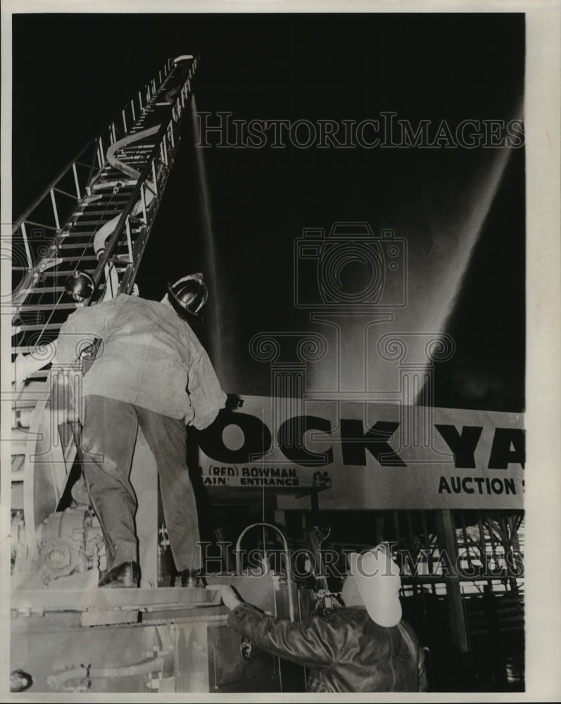 1963, Firemen Fight Fire, Bowman Stock Yards, Montgomery, Alabama - Historic Images