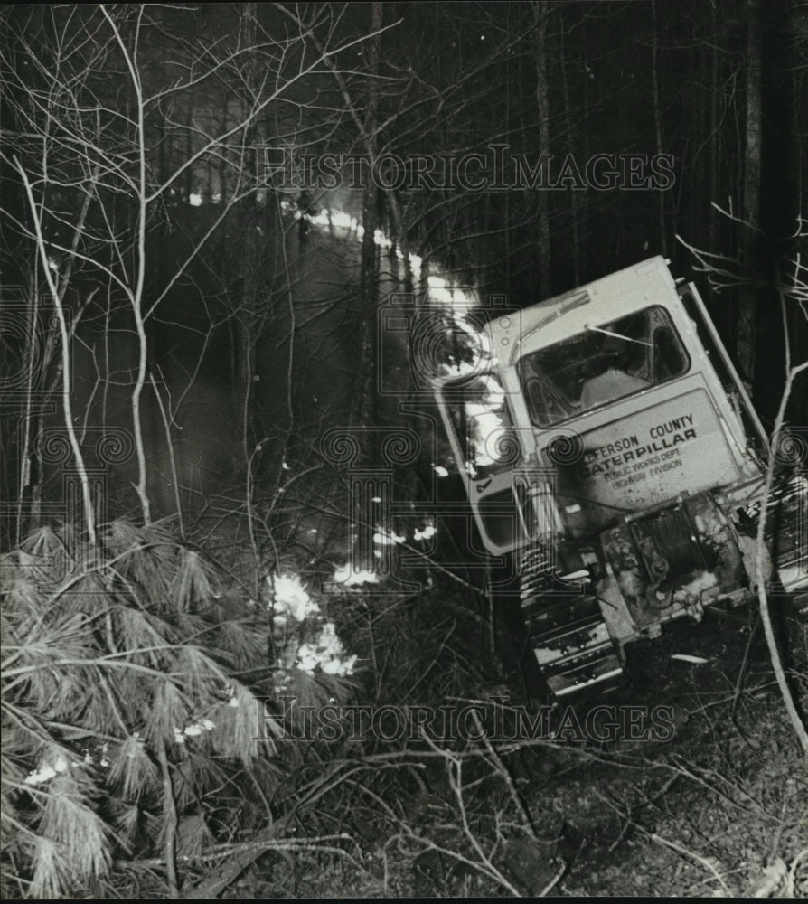 1981, Alabama-Firefighters work to cut firebreak to stop forest fire. - Historic Images