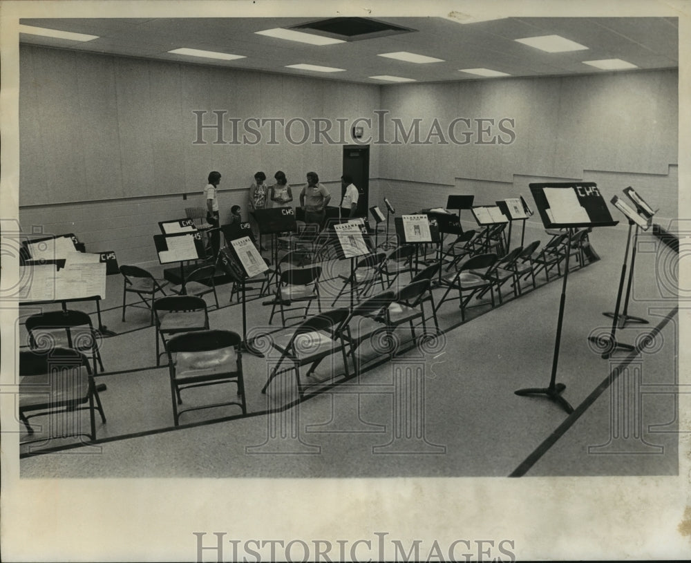 1978, Alabama-Residents meet inside band room at Calera High School. - Historic Images