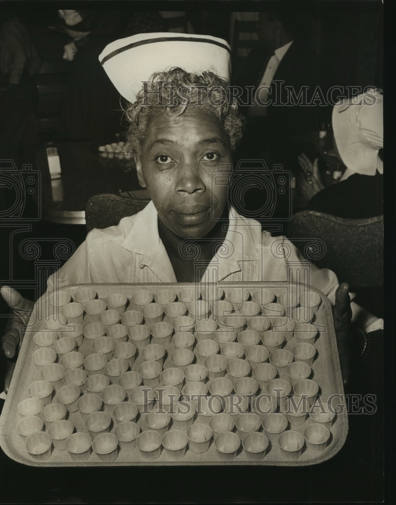 1963, Alabama-Birmingham-Nurse holds does of Sabin oral vaccine. - Historic Images