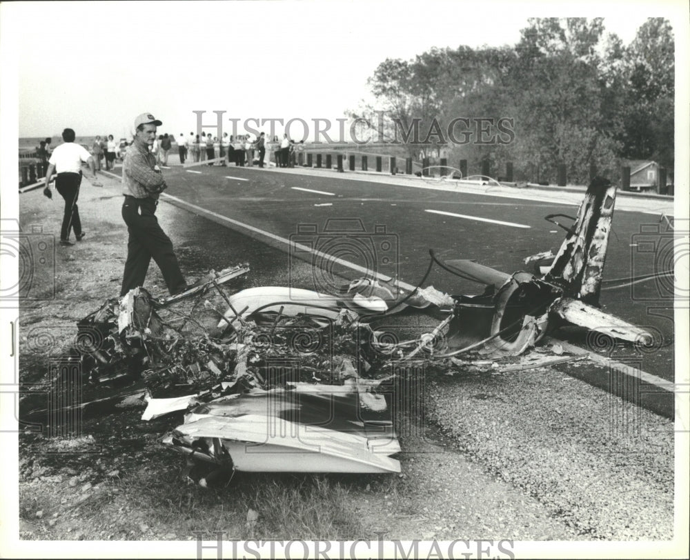 1978 Press Photo People Survey Scene of Plane Crash on Road in Alabama - Historic Images