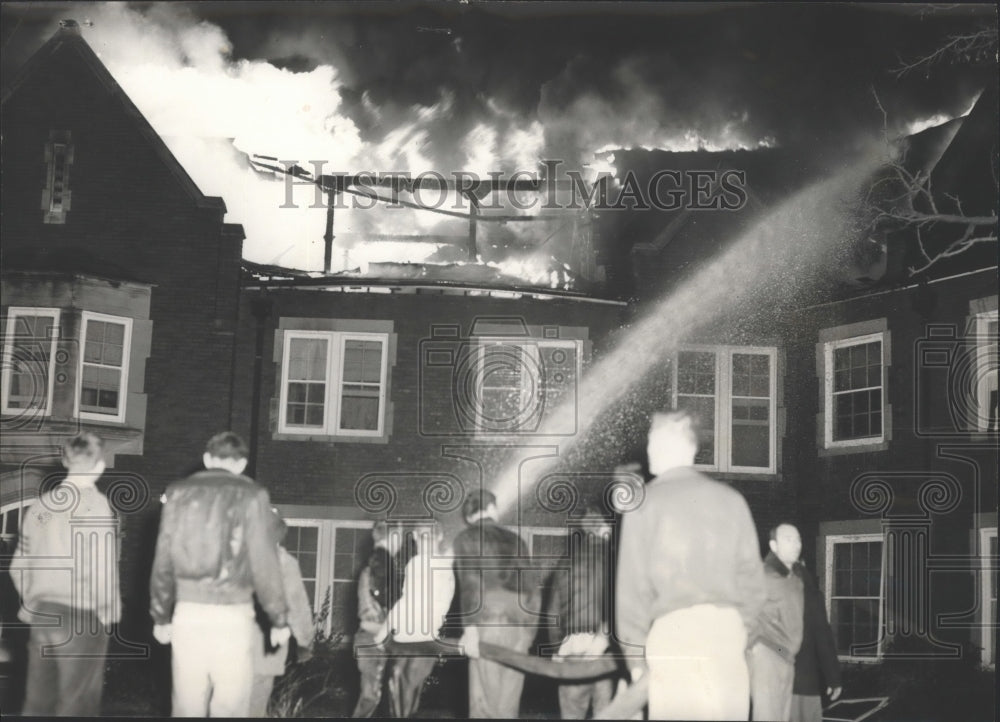 1954, Fighting Fire at Jacksonville State Teachers College, Alabama - Historic Images