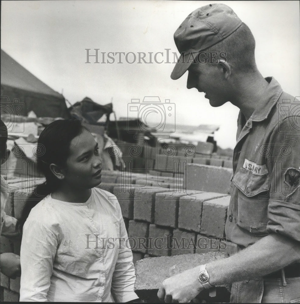 1967 Worker and Advisor Check Brick in Vietnam-Historic Images