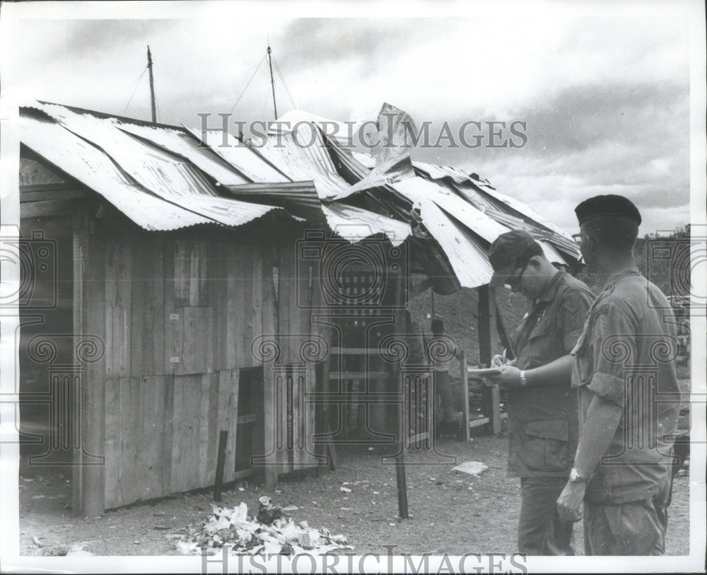 1967 Damage Noted to Roof of Military Building in Vietnam - Historic Images