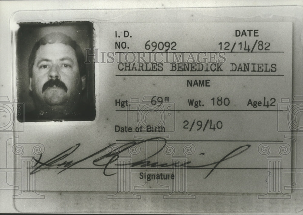 1983 Press Photo Identification card of Charles Benedick Daniels, Birmingham - Historic Images