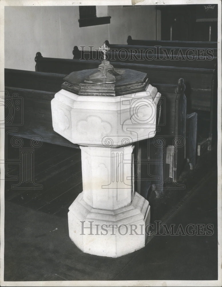 1949 Press Photo font at St. Luke Church, Jacksonville, Alabama - abna11376 - Historic Images