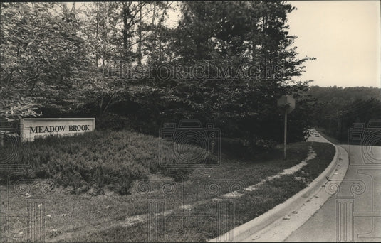1983 Press Photo Meadowbrook subdivision entrance, off highway 17, Shelby, AL - Historic Images