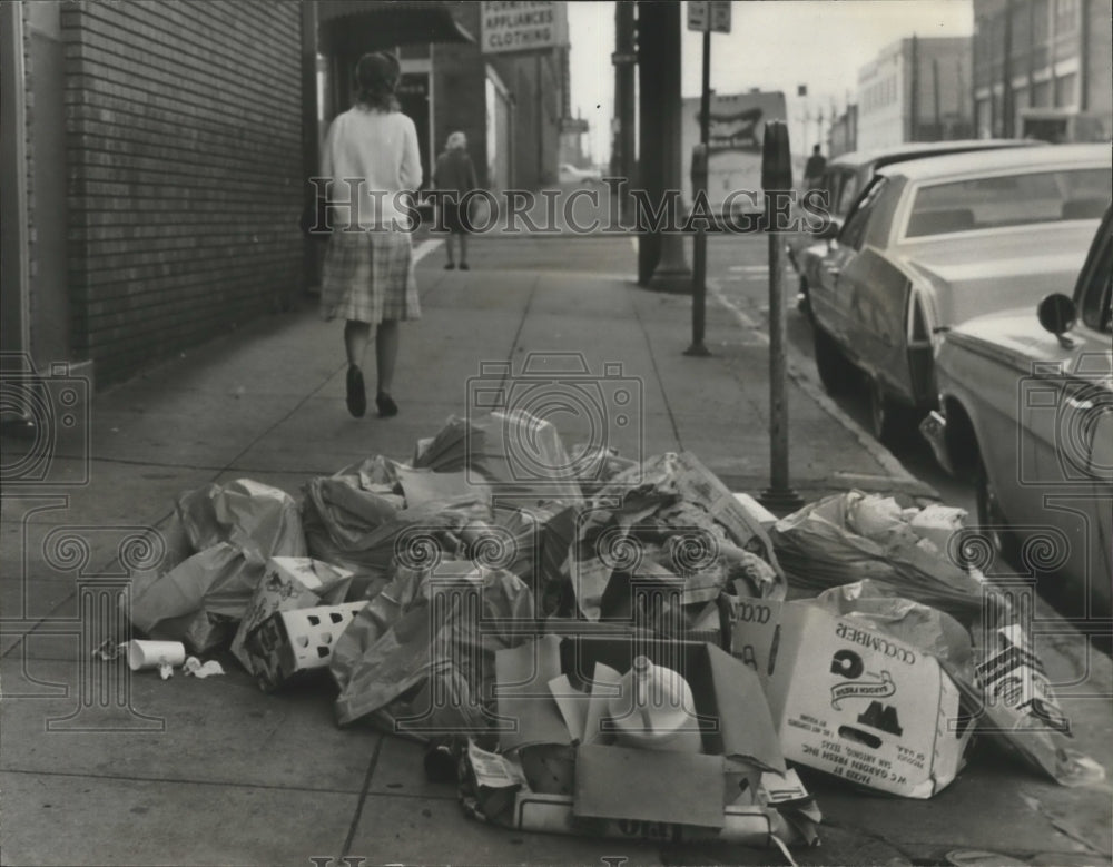 1972, Garbage Piles on Birmingham, Alabama Streets Due to Strike - Historic Images