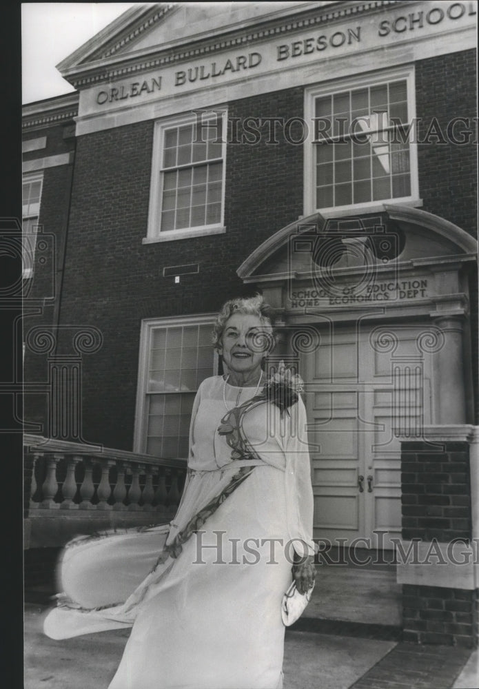 1970, Mrs. Beeson poses at Orlean Bullard Beeson School of Education - Historic Images