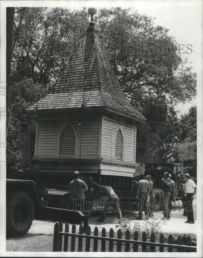 1978 Press Photo Church belfry moving to Historic Blakeley, Silverhill, Alabama - Historic Images