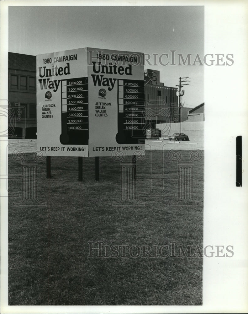 1981, United Way fundraising sign, Jefferson, Shelby &amp; Walker County - Historic Images