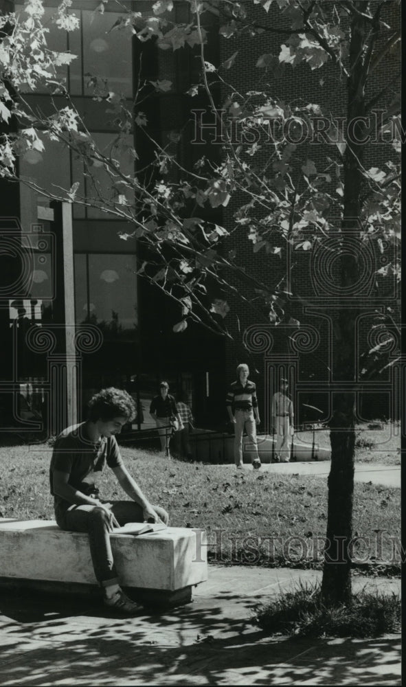 1979, Student reads at University of Alabama Huntsville library - Historic Images