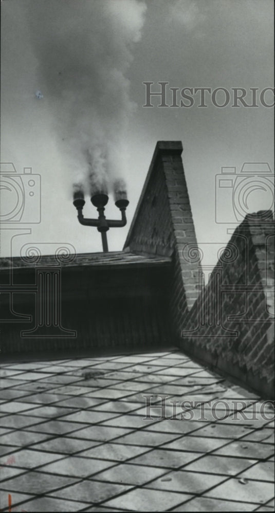 1978 Steam whistle blows on top of a University of Montevallo roof - Historic Images