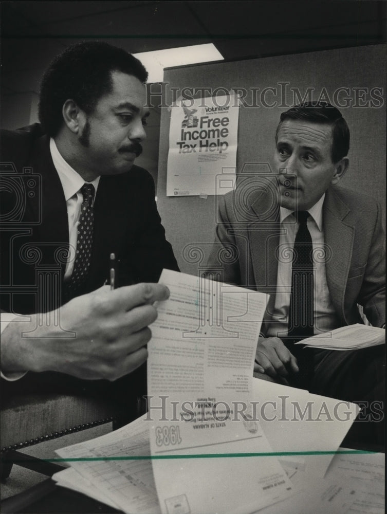 1984 Revenue Commissioner and IRS Director check tax forms, Alabama - Historic Images