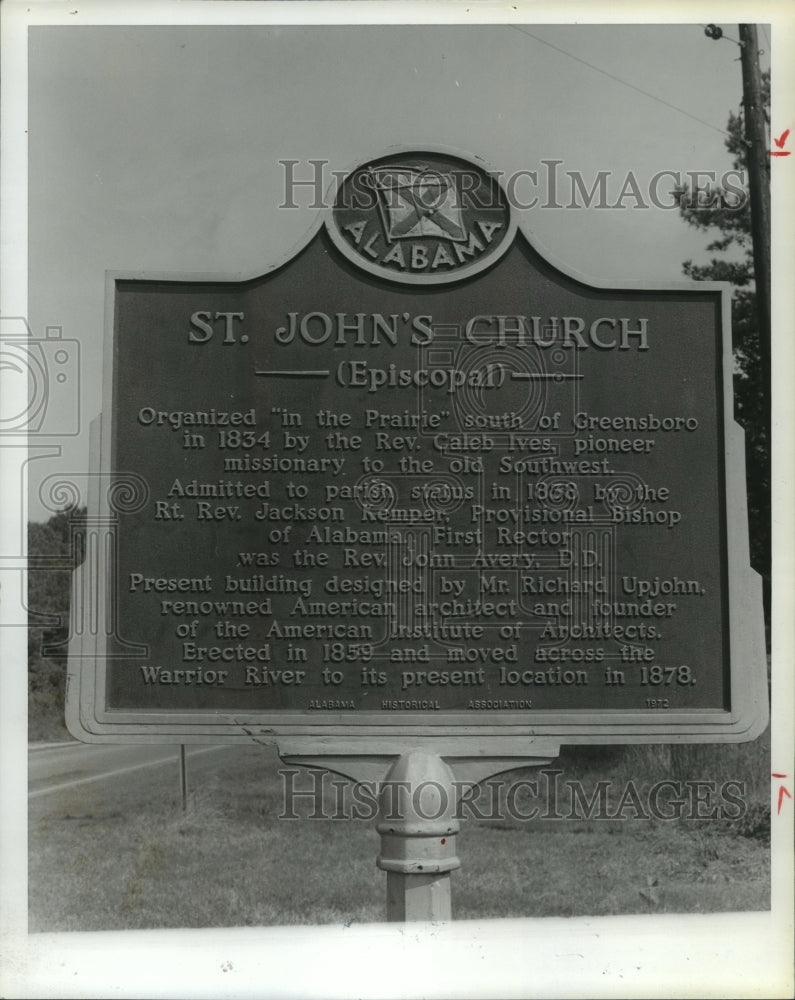 1980 Saint John&#39;s Church monument next to United States Highway 43 - Historic Images