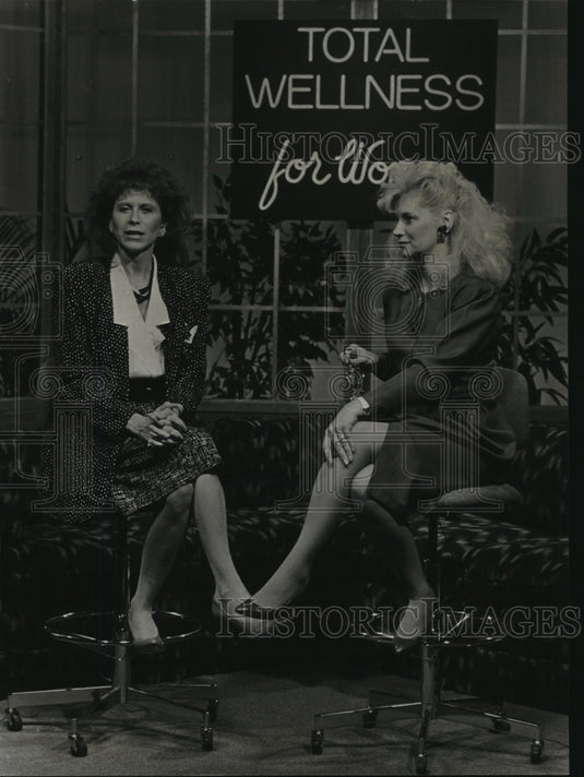 1988, Judy Kuriansky, Edie Hand, taping TV commercial, Alabama - Historic Images