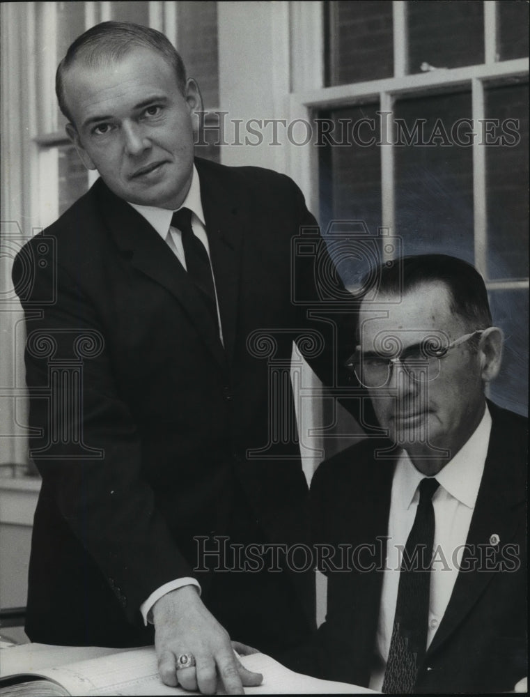 1965, Mayor J. O. Hicks and City Clerk Jimmy Carr, Headland Alabama - Historic Images