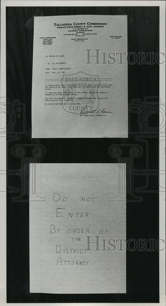 1991, Letter of Talladega County Courthouse restricting access - Historic Images