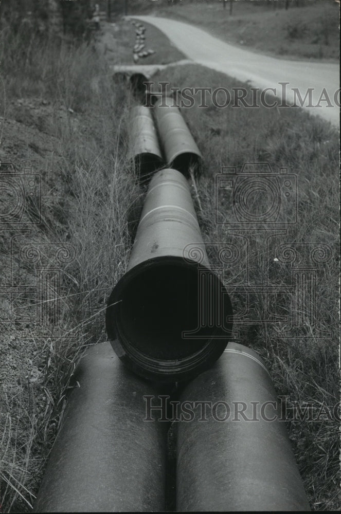 1974 Water pipes along Shelby road, Jefferson County, Alabama-Historic Images