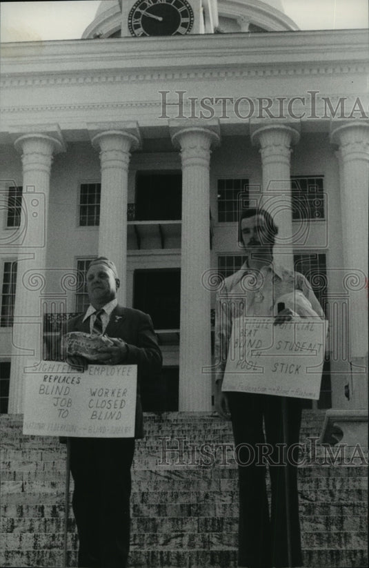 1975 Blind picketors Euclid Rains & Tom Mills, capitol of Alabama - Historic Images