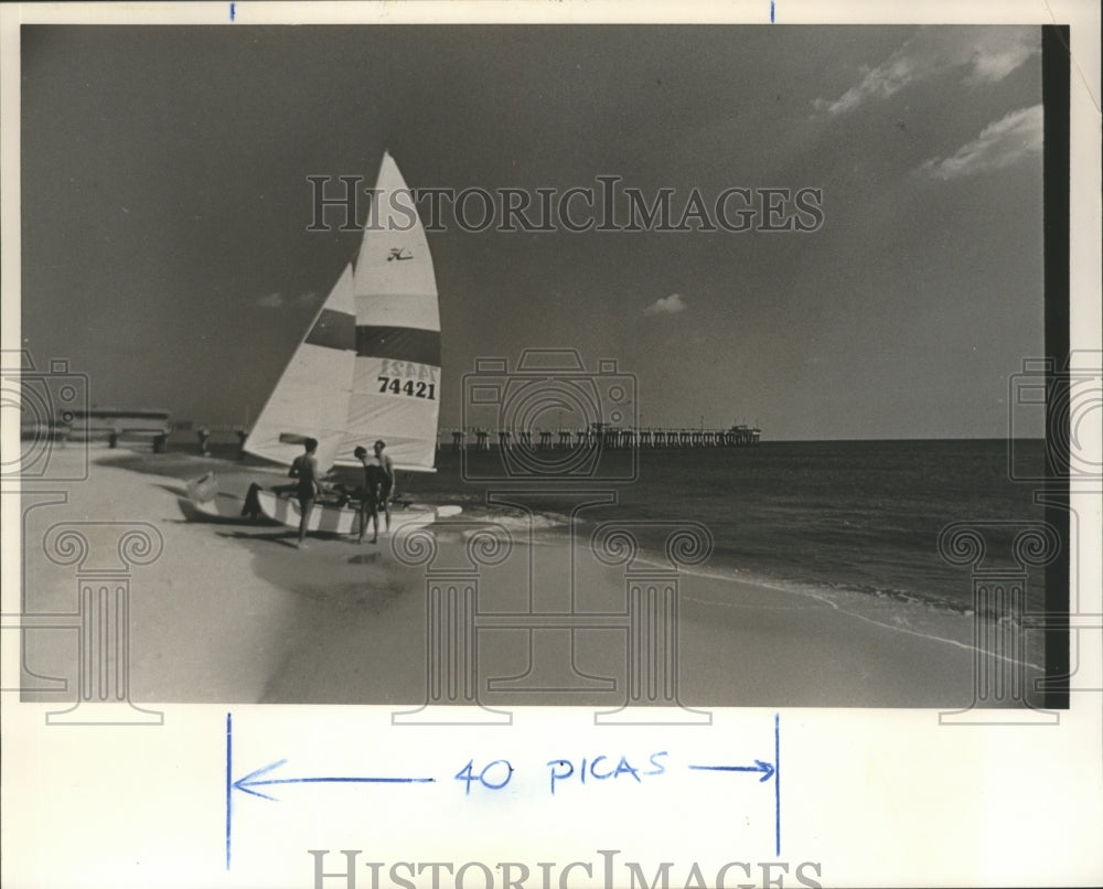 1985 Sailboat on beach at Gulf Shores, Alabama-Historic Images