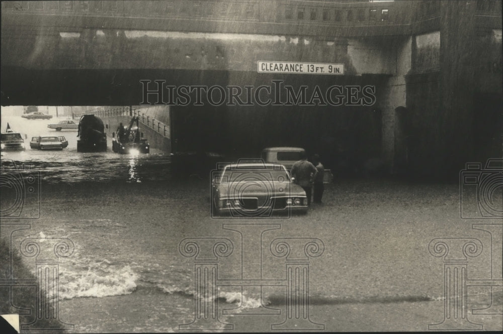 1971 Underpass flooded on sixth avenue in Birmingham, Alabama-Historic Images