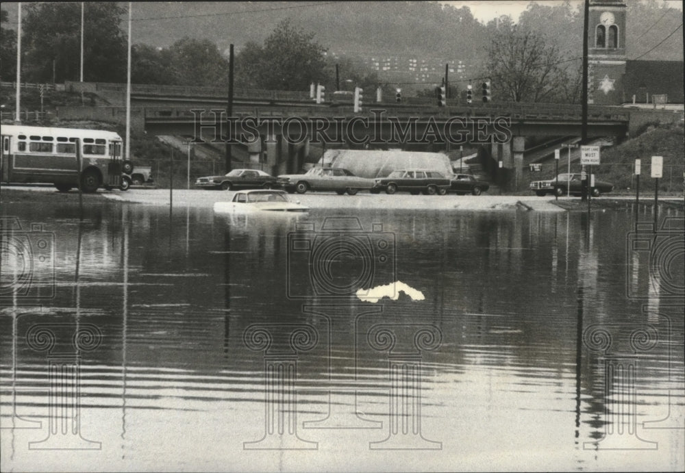 1973 Car caught in Flooding in Birmingham, Alabama at Eighth Avenue-Historic Images