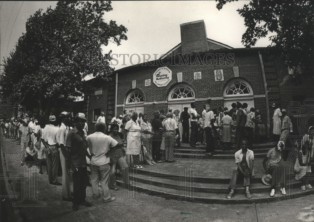 1983, People lined up for Free Food in Birmingham, Alabama - Historic Images