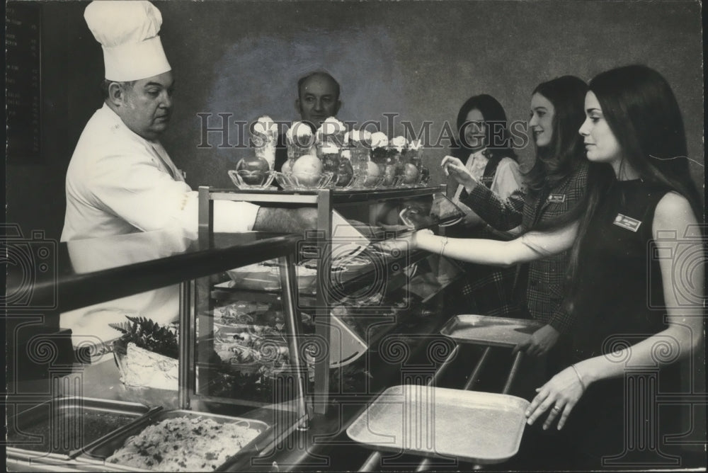 1978, Brookwood Medical Center Hospital Cafeteria, Chef serves Food - Historic Images