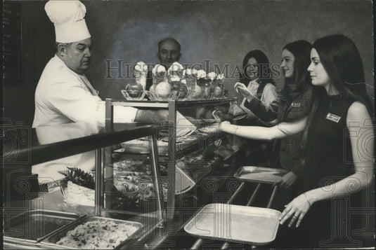1978, Brookwood Medical Center Hospital Cafeteria, Chef serves Food - Historic Images